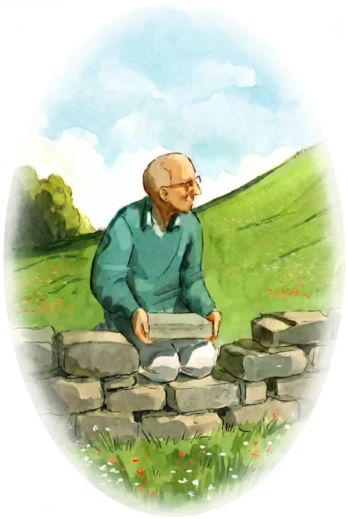 grampa laying stone blurred